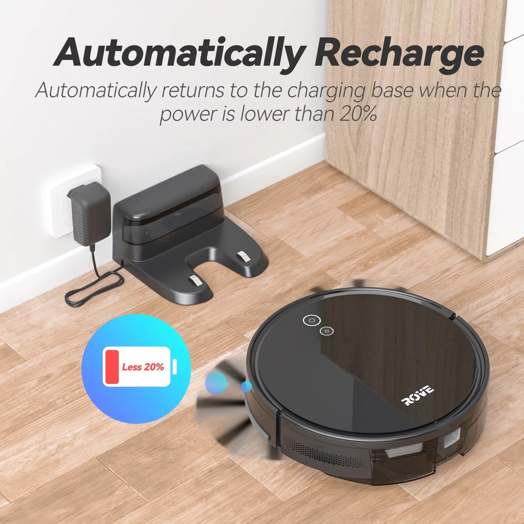 Floor Robotic with 2000 Robot 600ML Battery Care, Pa Suction Low & Automatic Cleaner, Ideal Self-Charging, 2600mAh Life Rove Pet Pile Strong and Hard for Carpet Sweeper Dustbin, Vacuum