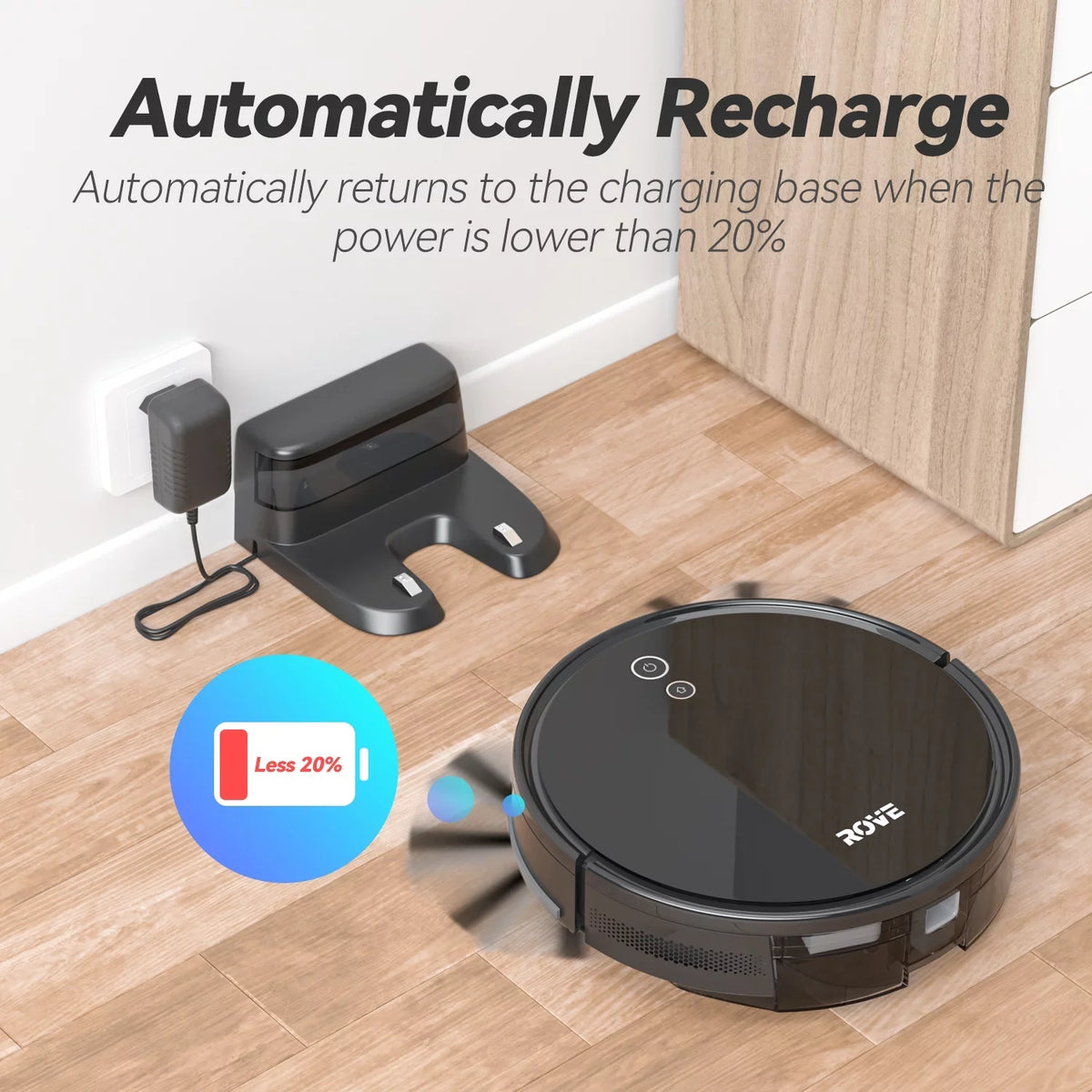 Floor Robotic with 2000 Robot 600ML Battery Care, Pa Suction Low & Automatic Cleaner, Ideal Self-Charging, 2600mAh Life Rove Pet Pile Strong and Hard for Carpet Sweeper Dustbin, Vacuum