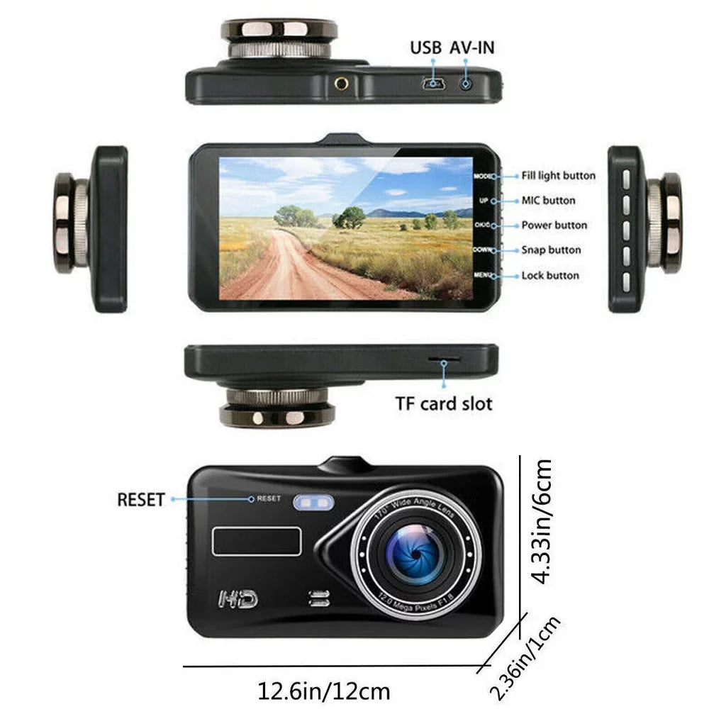 and Parking Car Lens Front and Touch HD Dual Recorder Camera G-Sensor, Video Screen Monitoring Dash Cam 1080P Driving DVR 4" Xhy Rear Detection Motion