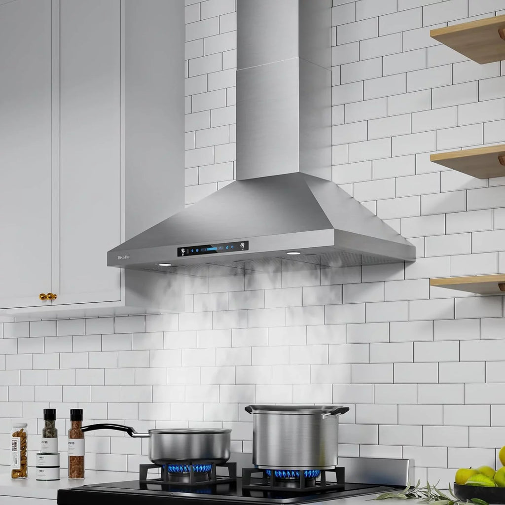 (36 Vent Stainless Inch) with Gesture (Kit CFM Panel, Steel 4 Included), 36 780 Convertible Control Inch Hoods Range Ducted Wall Speed Kitchen HisoHu Ductless Sensing&Touch Mount,