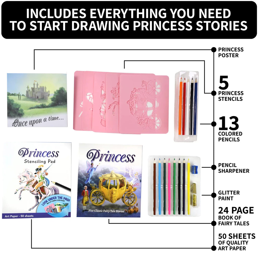 Kit Kits 5 Princess Scenes Stories, To Spicebox Activity Imagine And Kids It Art Recreate, For Stencil Fairytale Art Drawing Children's Stencil