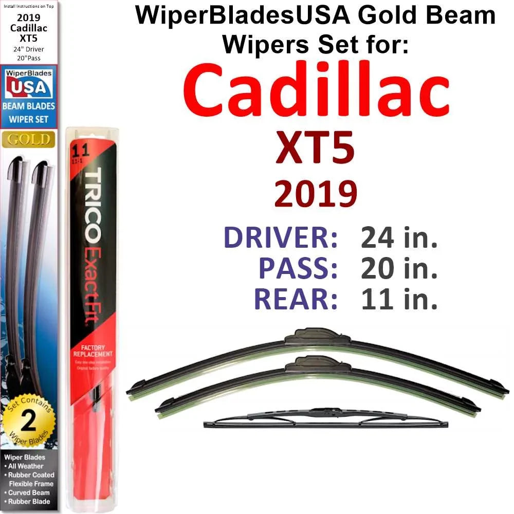 w/Rear WBUSA 2019 XT5 3) Wiper Wiper (Set Wipers Cadillac of Base Blades Beam