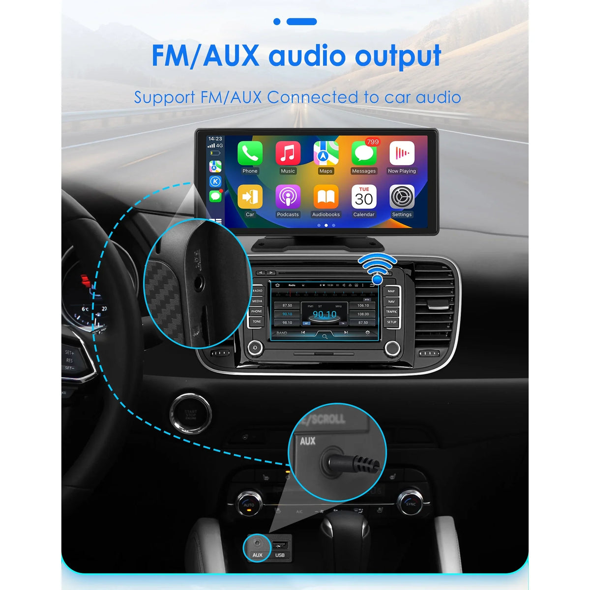 Head Android Adjustable Mirror Bluetooth FM Player GPS 10.26" Carplay Stereo 360° Auto Unit Radio Car Link Navigation Touchscreen