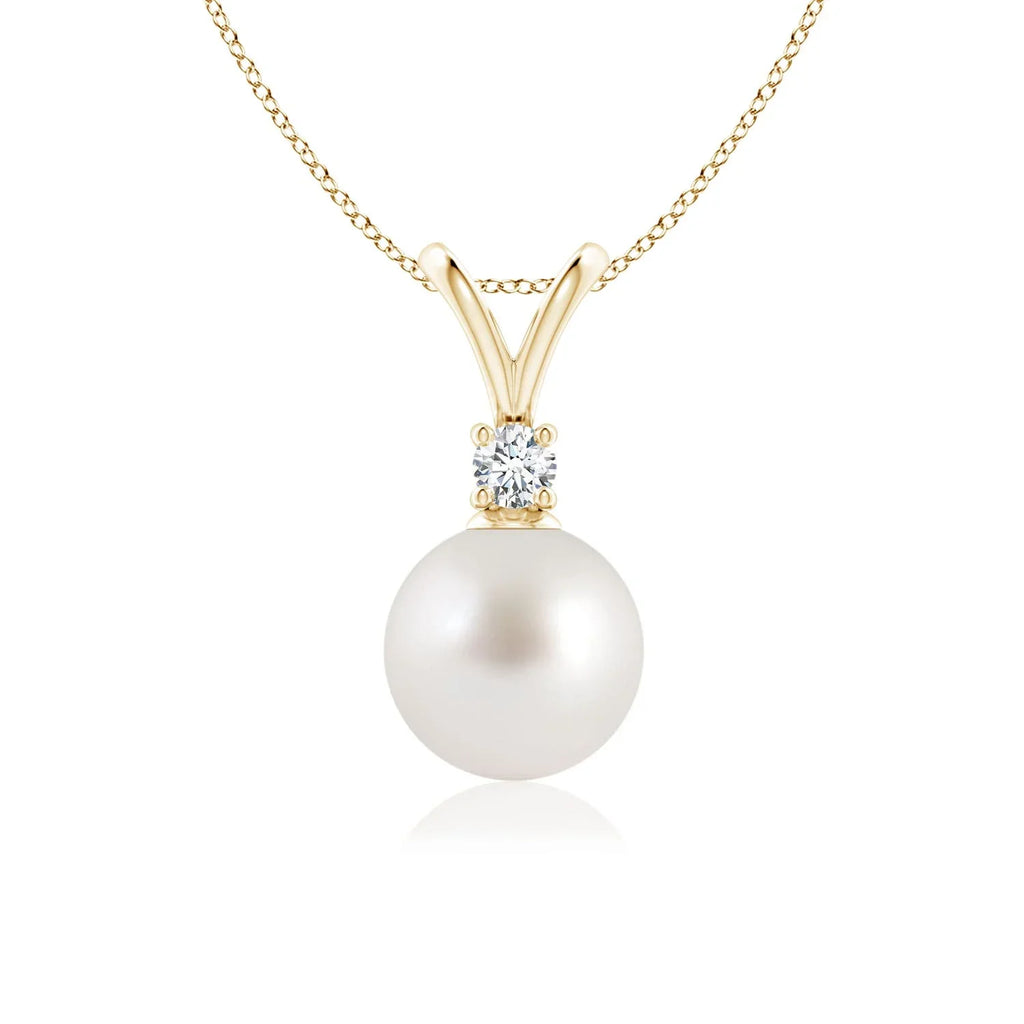 (Grade-AAA|Size-8mm) Gold in Gifts Angara Sea V-Bale Day Jewelry Women, 14K for Her Birthstone June for Cultured South Wedding, Yellow Pendant Engagement, Girls Valentines Birthday, Pearl Necklace