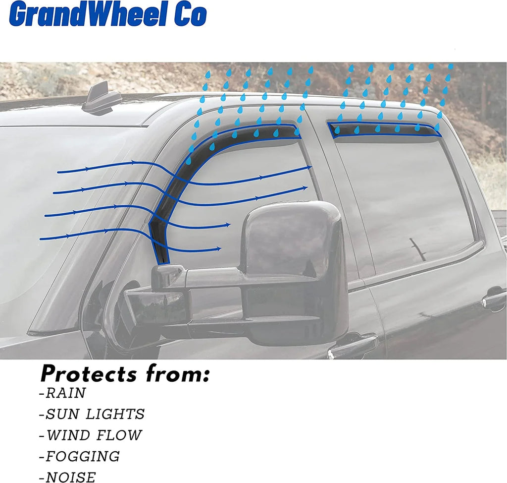 2007-2021 Tundra Double Toyota GrandWheel Compatible with 4pcs. Vent Smoke Side - In-channel Cab Co Window Rain Tinted Guards Deflectors Visor GW0114