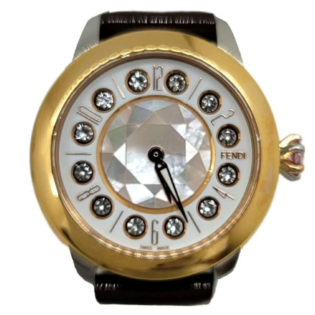 Shell Women's Black Colors 3 Spinel FENDI Watch Belt SS Fashionable (Like Shine Enamel Clock Topaz Eye Brown New) Quartz Fendi Pre-Owned