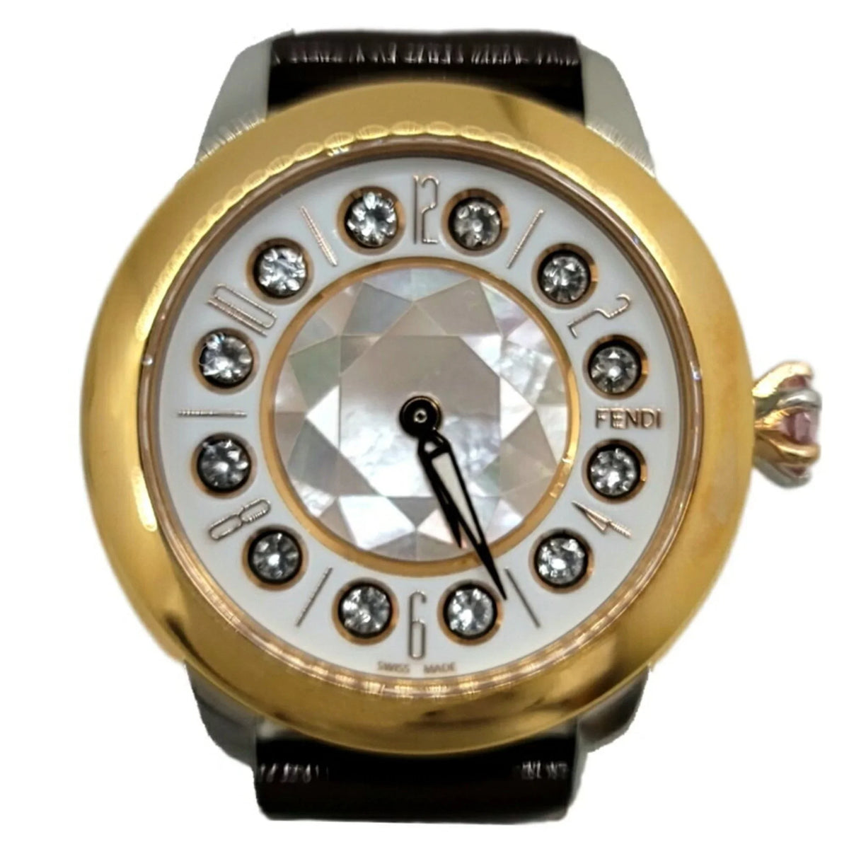 Shell Women's Black Colors 3 Spinel FENDI Watch Belt SS Fashionable (Like Shine Enamel Clock Topaz Eye Brown New) Quartz Fendi Pre-Owned