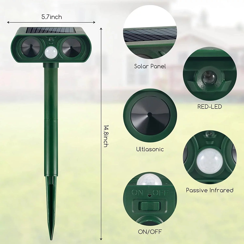 Animal Outdoor Ultrasonic Away Mouse Keep PIR Dog Cat Sensor Repellent Repeller Repeller Fox Deer Waterproof Lights Raccoon Animal with Pack 2 Animal Solar Flashing & Deterrent to Pest