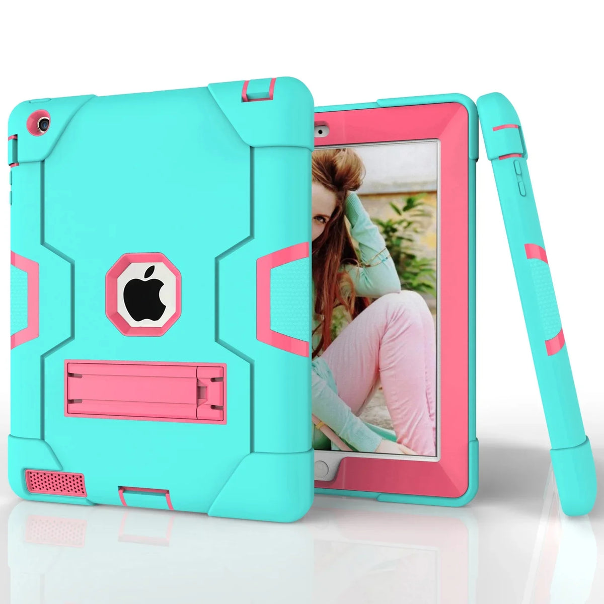 3 Cover (Aqua/Rosegold) Gen iPad / with iPad Generation Three for iPad Armor Gen Defender Allytech 4th 3rd Protective Kickstand 2 Case,iPad iPad 2nd Case 4 Layer Shockproof Case, / Case,iPad