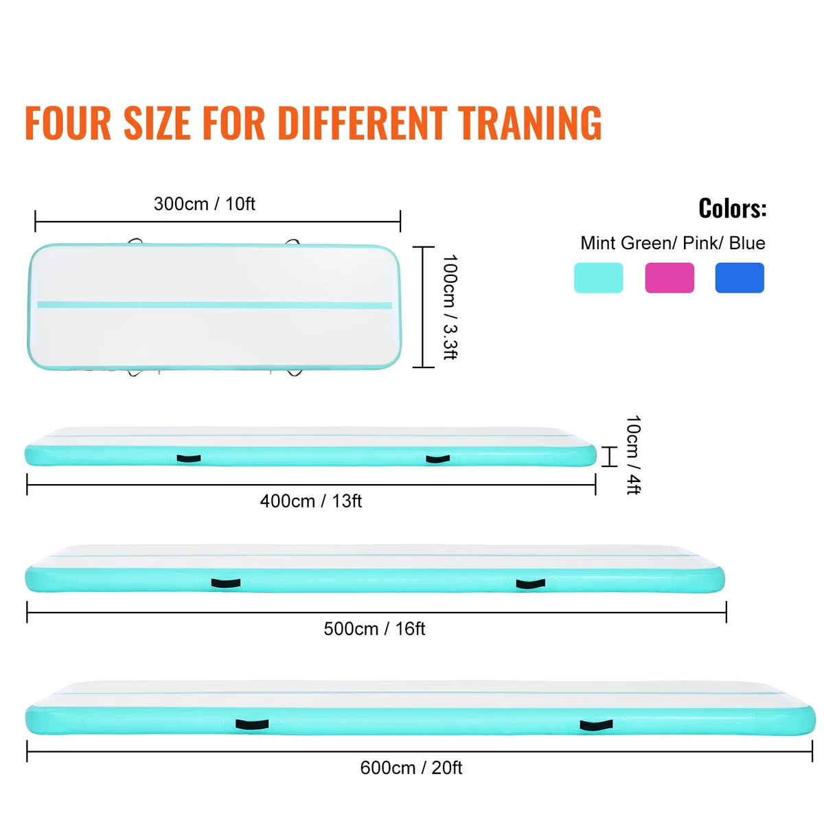 Tumbling Mat 20ft with Gymnastics Mat Pump air-filled Training Air Gym