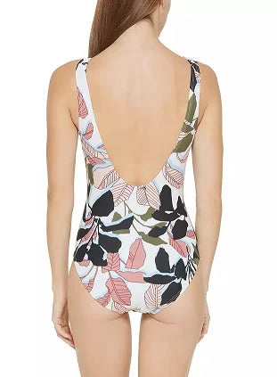 US WHITE One-Piece Twist-Front Cutout Swimsuit, 10 MULTI DKNY
