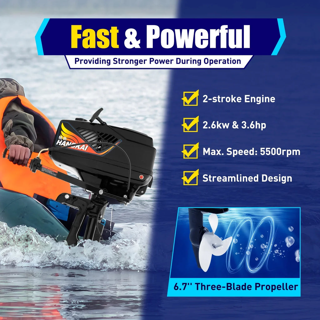 2 Motor, Gasoline 55cc Engine Black Water Fishing Control 3.6 setup Cooling Boat with Stroke Clutch Outboard