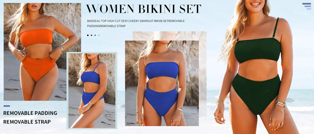 Pink Bikini Cheeky Set Removable L White Queen High Swimsuit Women's Pad Wrap Strap Waist