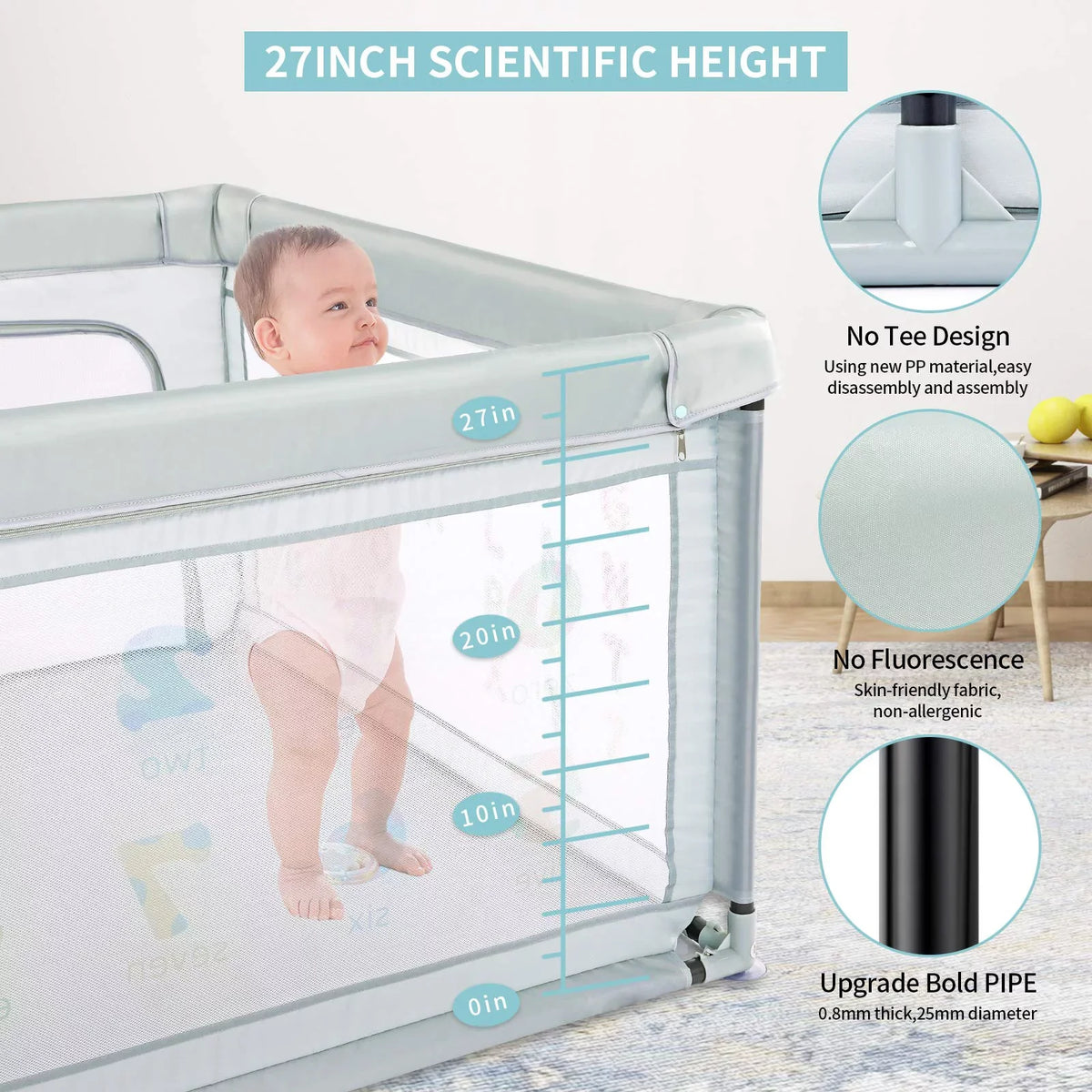 for with Two Yard Pull Nordmiex 59*70*27 Playpen Rings, Play Baby Safety Baby inch