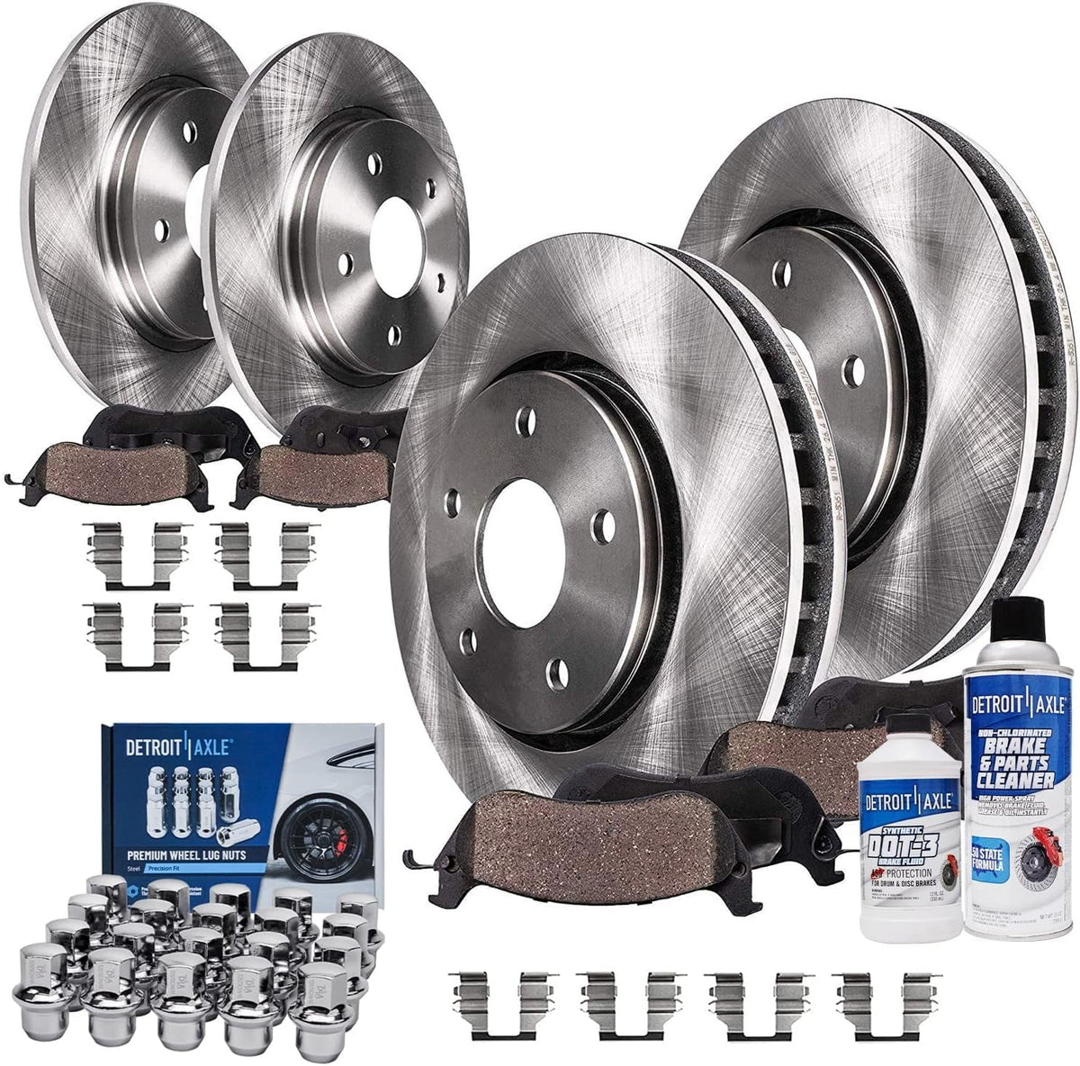 Detroit C/V 328mm Grand for Replacement 30pc Front Disc Caravan Axle Ram Country Town Nuts - Lug +20pc Rotors & Set - Pads Brake Routan 330mm Rear