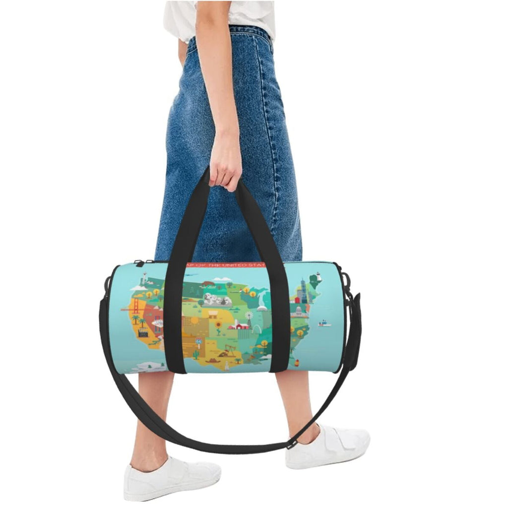 with Travel Capacity Map Cylinder USA Bag Tourist Sports Pocket Bag Coaee Large Compartment and Luggage Gym Waterproof Bag