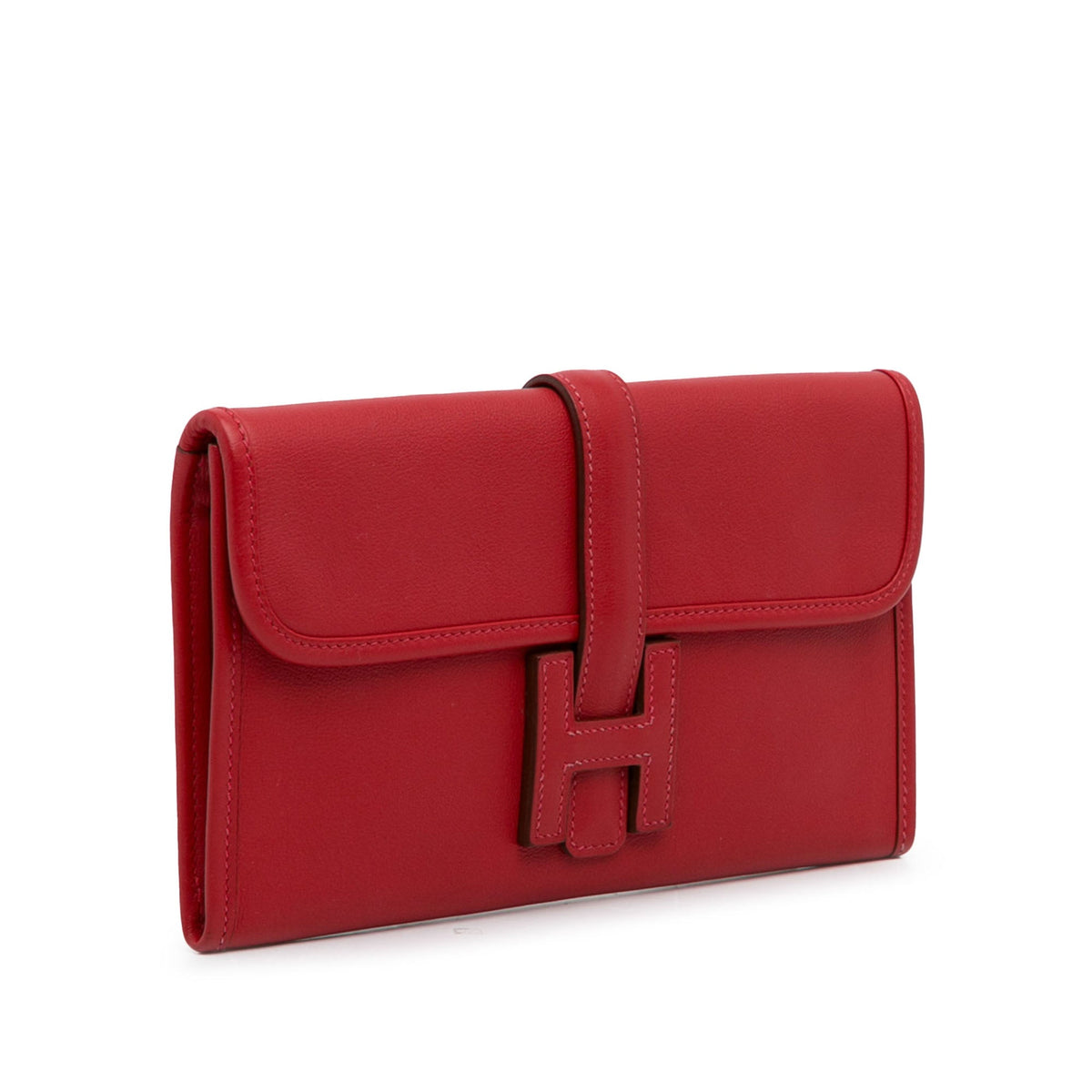 (Good) Pre-Owned Red Duo Jige Hermès Authenticated Calf Wallet Wallets Unisex Long Swift Leather