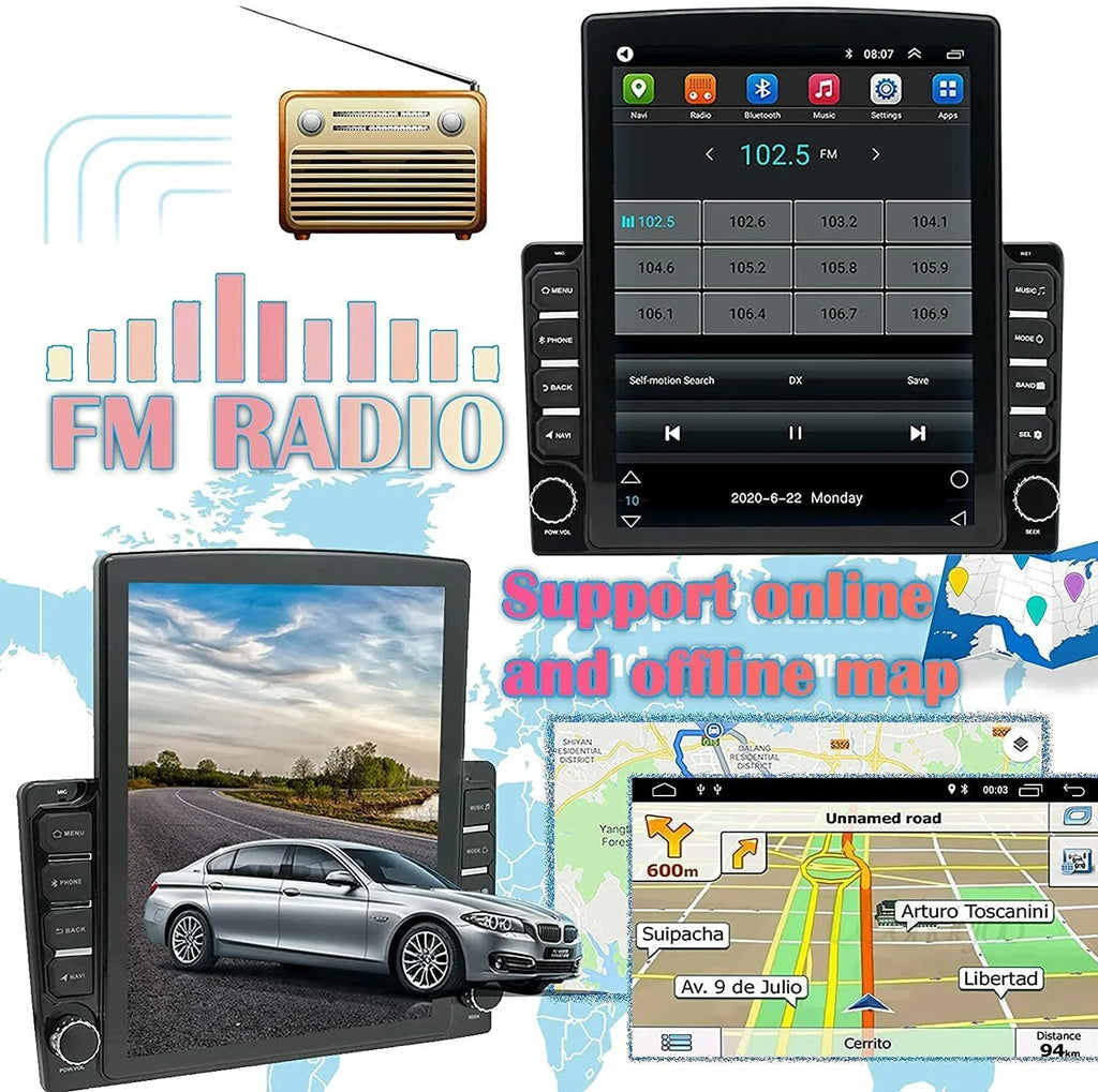 9.7" Screen FM Music GPS Touch Navigation Universal Bluetooth KingFurt Reversing Input Radio Camera Car Stereo