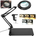 LED Glass Work, Painting, Color Stand, Magnifying Lighted 5 with Modes Hands Sewing with Stepless Light Dimmable, 10X Magnifier Lamp for Magnifying 2-in-1 Craft, Desk Close Free and Clamp,