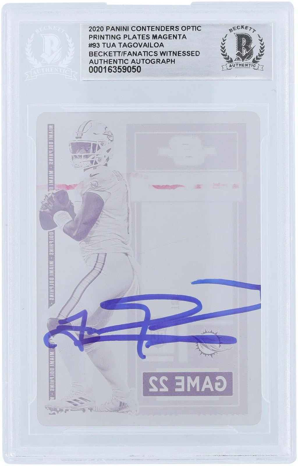 Authentic Optic Contenders Autographed Tagovailoa Magenta Certified #93 Fanatics Rookie Fanatics 2020 Card Miami Plate Beckett Tua Witnessed Dolphins Printing Panini - Authenticated #1/1