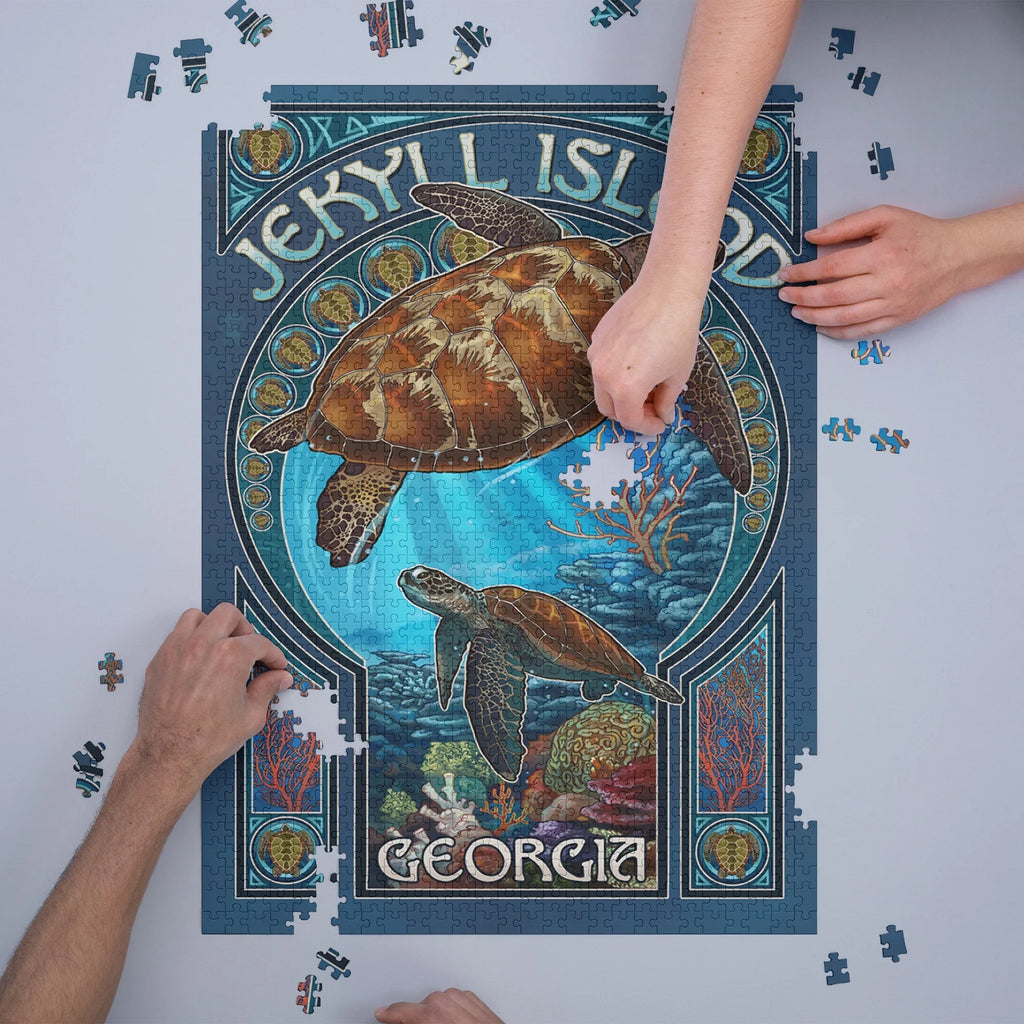 Island, Sea Turtle Jekyll Size Piece USA) Made Georgia, Family, (1000 Nouveau Puzzle, and for Puzzle 19x27, Art in Adults Jigsaw Challenging