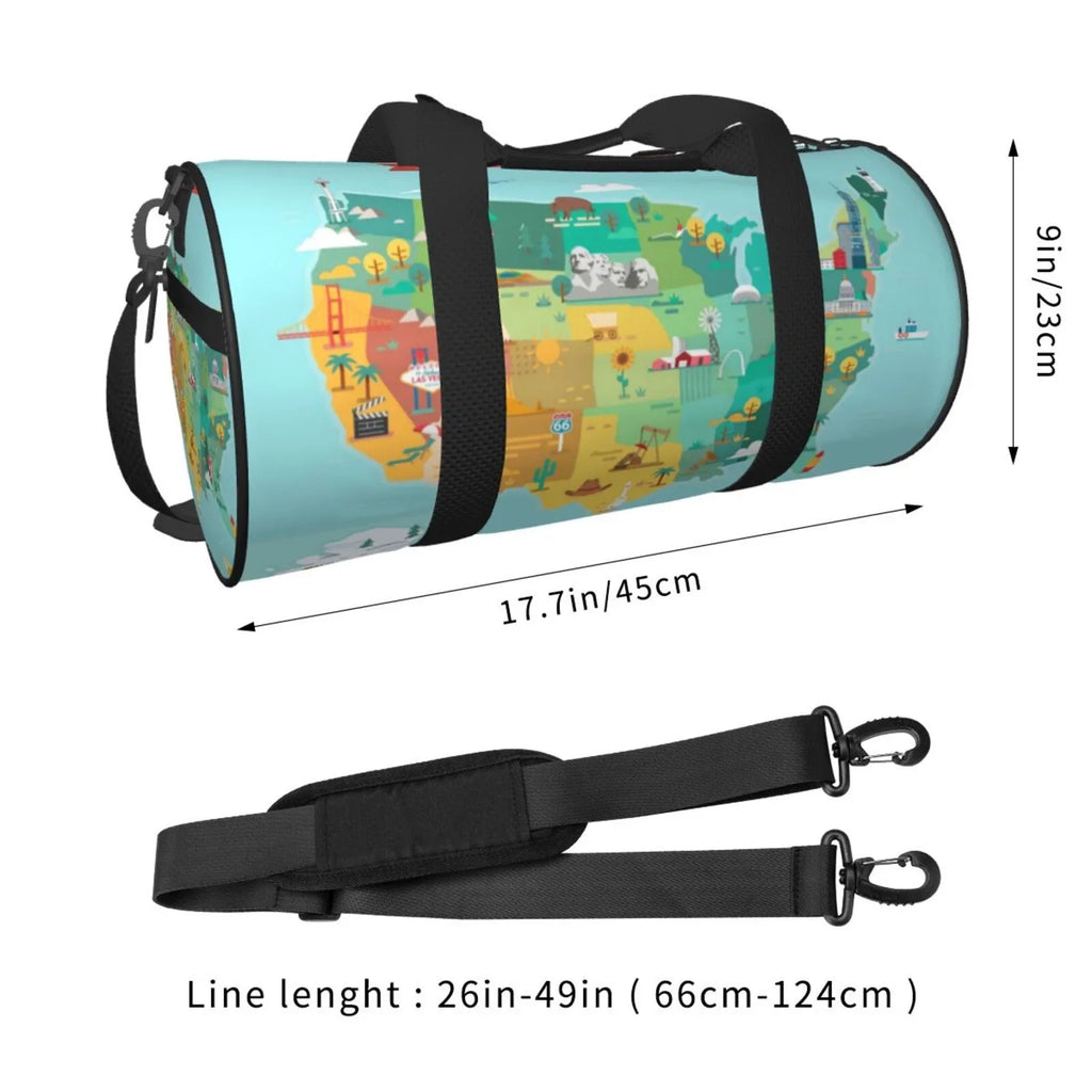with Travel Capacity Map Cylinder USA Bag Tourist Sports Pocket Bag Coaee Large Compartment and Luggage Gym Waterproof Bag