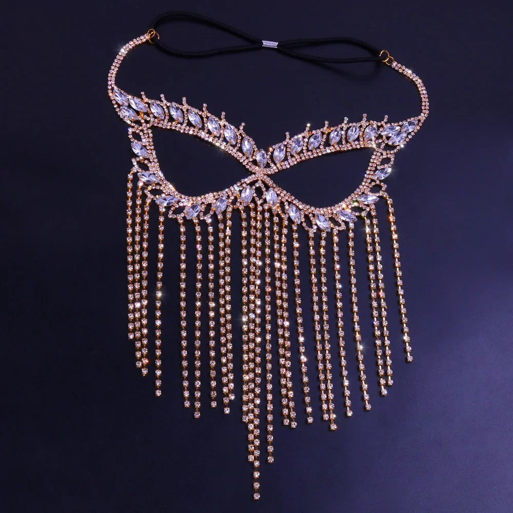 Crystal Halloween Women Mask Rhinestone Mask Face Jewelry Mask Face Face Chain Tassel Masquerade