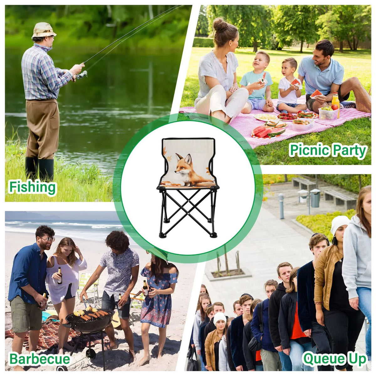 with for Outdoor Chair Beach Leaves Small Chair Bag Chair Carry Portable Folding Lawn Chair Camping Kids Autumn Fishing Fox with