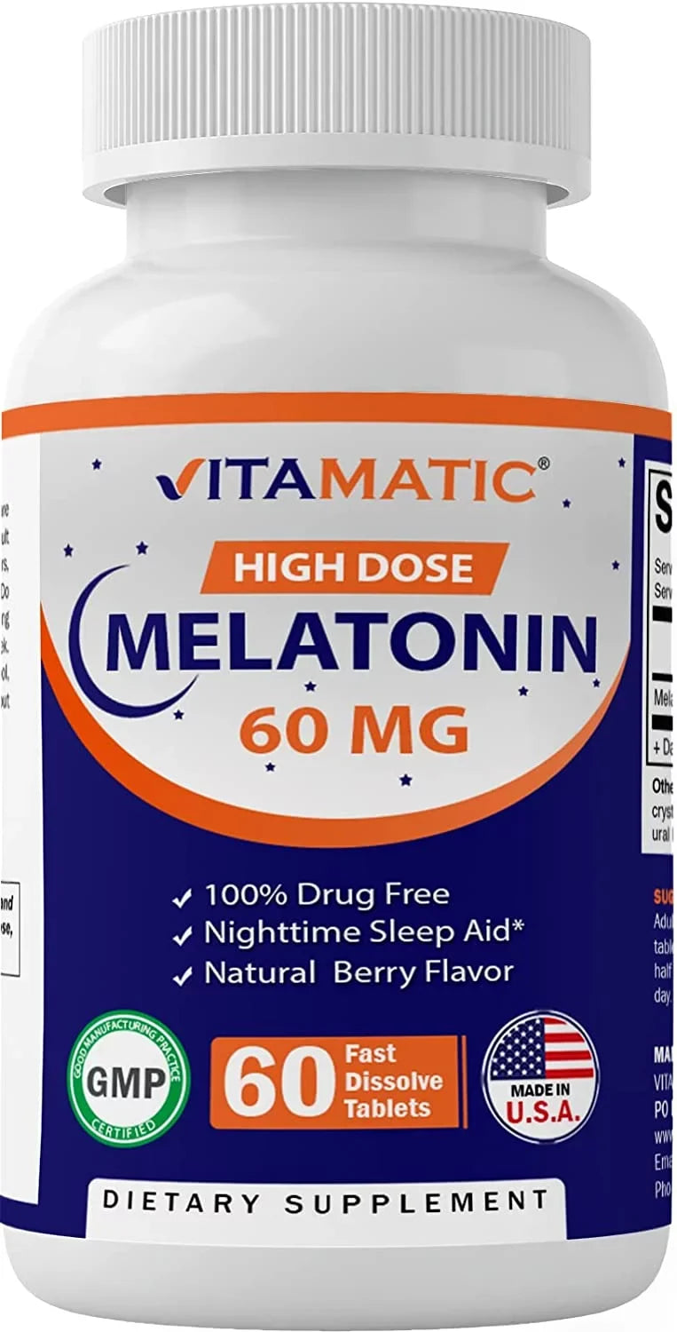 Fast Non-GMO, 60mg Tablets Dissolve Tablets - Berry Vegan Natural Forming Melatonin 60 Gluten Flavor (2 Bottles) Non-Habit - Vitamatic - Free