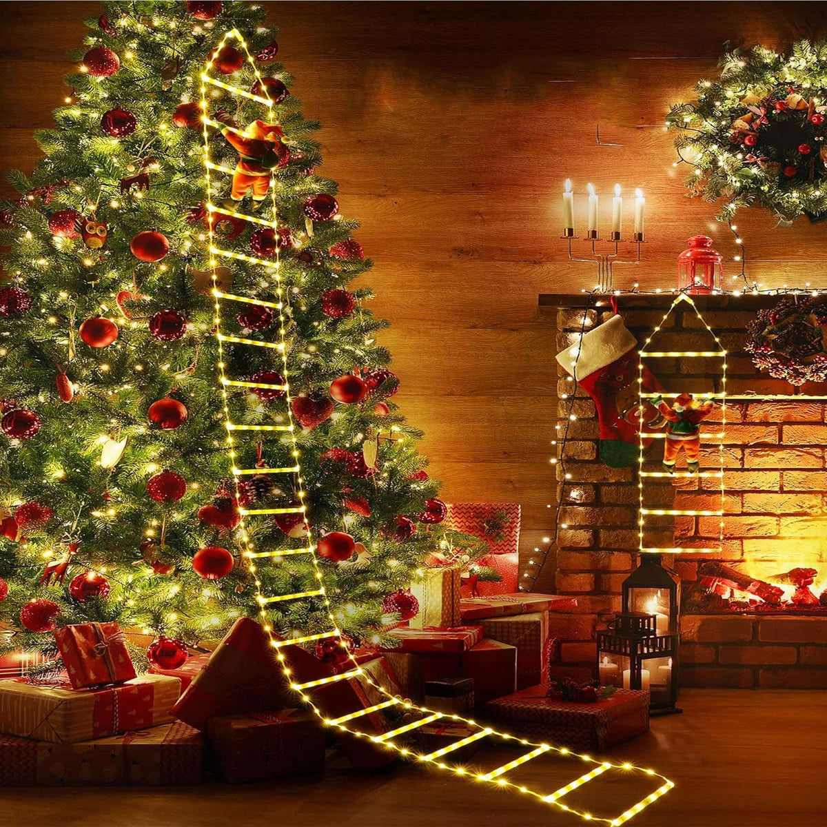 Climbling Home Santa Christmas with Claus for Garden 10.5 Xmas Outdoor Wall Ladder ft Porch Led Waterroof Lights Roof Xmas Lights Lights Tree Lava Decor