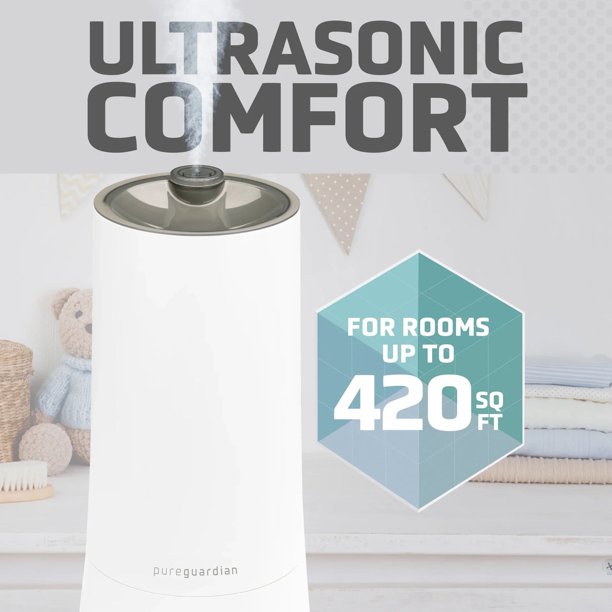with Ultrasonic 90-Hour 1.6 ft. PureGuardian Mist 420 Sq. Humidistat, H997W Gallon Humidifier Cool