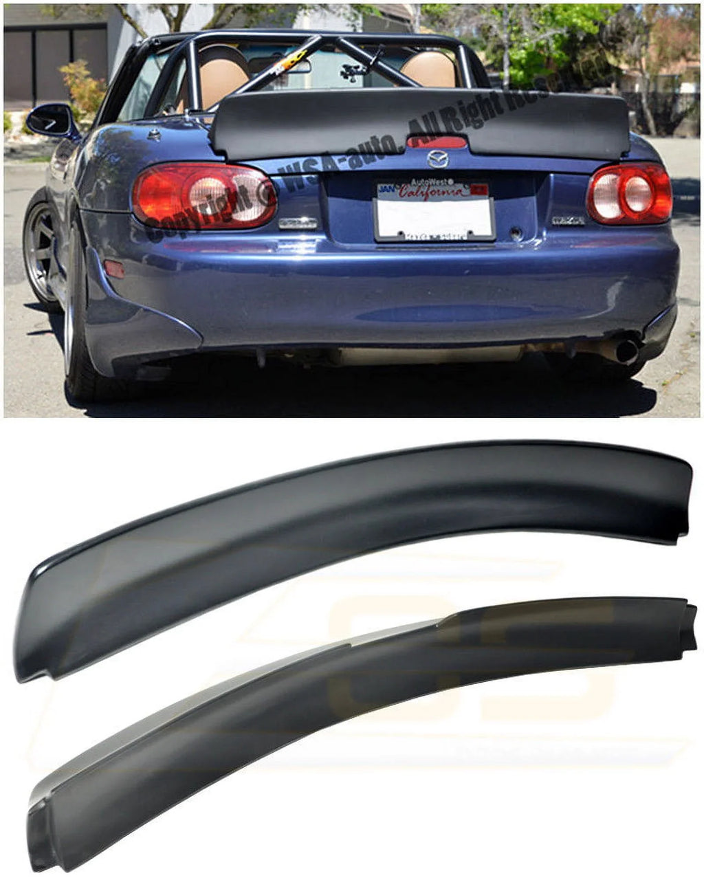 MX5 Black Rear NB Mazda Spoiler | Trunk 1999-2005 Bunny EOS Style Fiberglass Miata Rocket for Lid Wing Primer Replacement