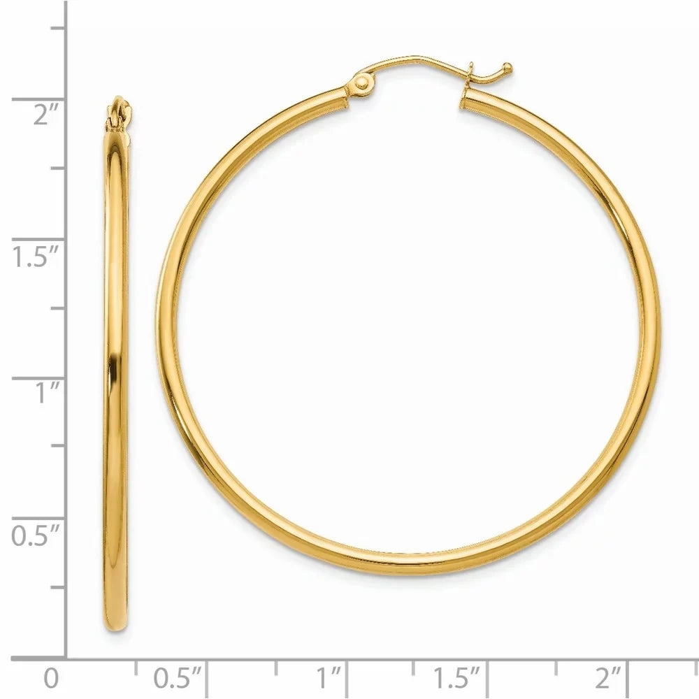 Hoop Teens; and Gold 14kt for Earrings; Real Men Adults 2mm Polished Tube Lightweight Women Yellow for and