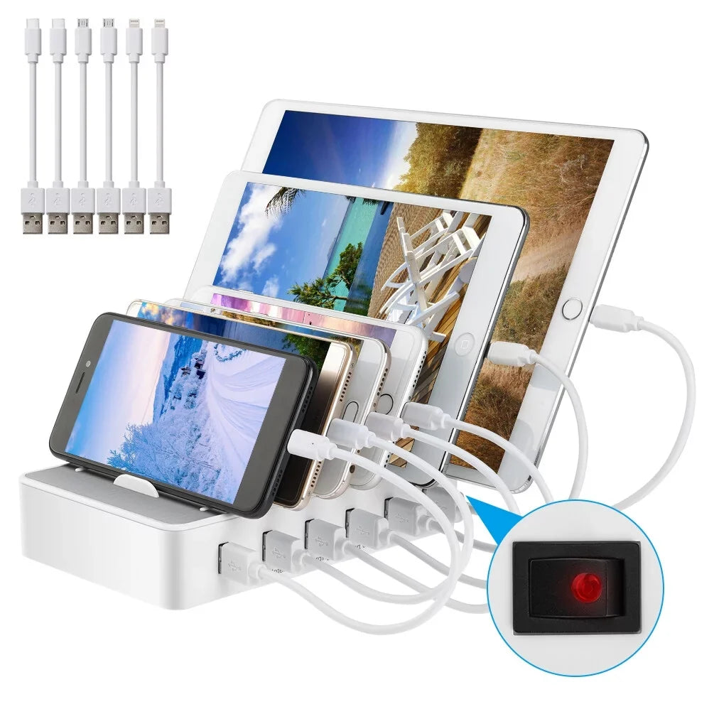 USB Charging Organizer Dock for Fast Android Charging , Cell Devices with 6 Phone, - iPhone Phone USB for Ports , Station Multiple