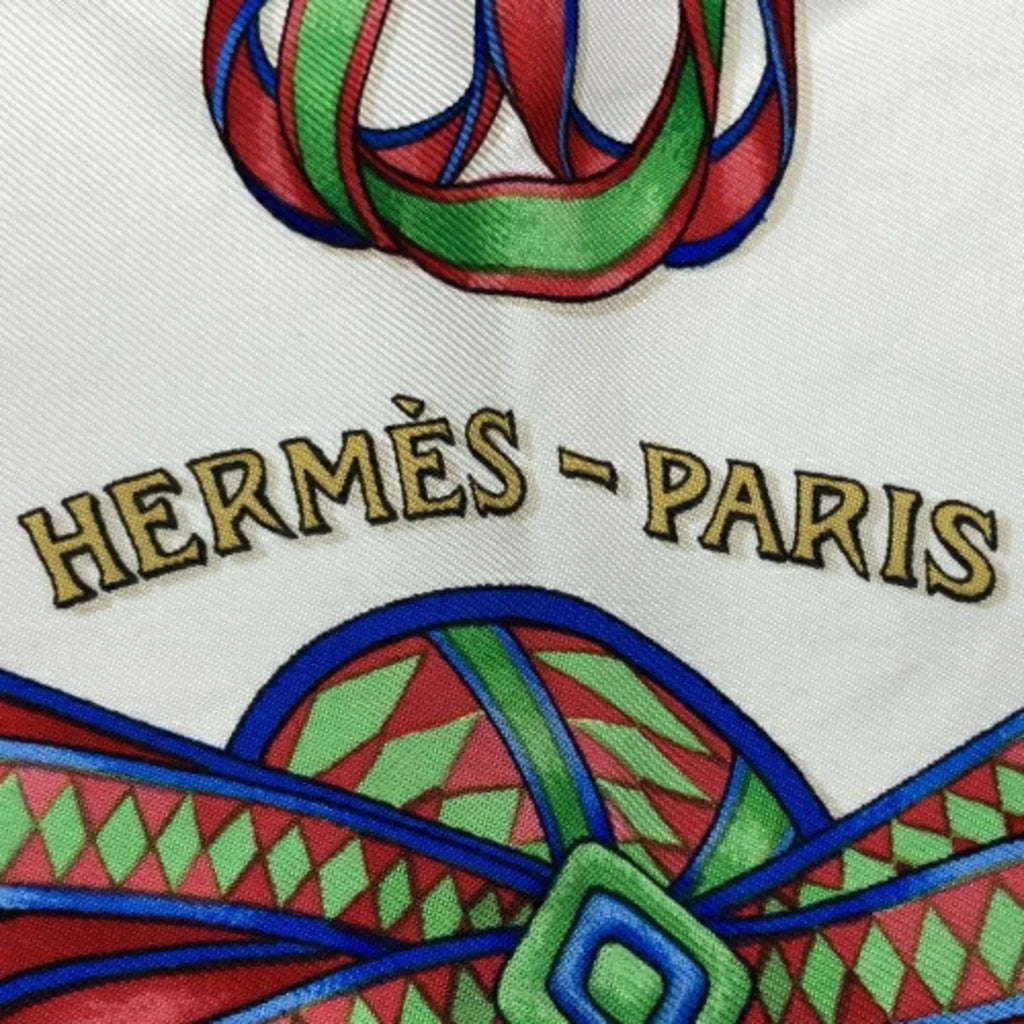HERMES Ribbon (Good) Silk LES Horse Fashion Scarf Accessory RUBANS Gray CHEVAL Carre90 Pre-Owned DU Ladies