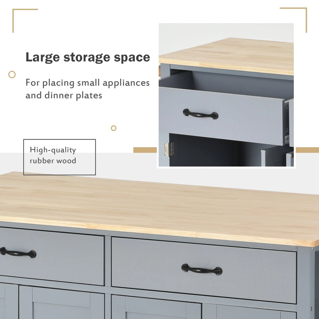 Kitchen Wood Locking - Blue Wheels Grey Top Island Solid Granite with Cart and