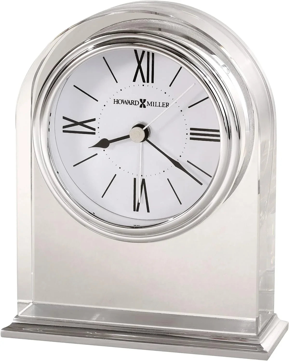 Felt Clock Brushed/Polished Waterfall Alarm Bottom, – Optica Silver-Tone Table Base, Quartz Movement Crystal Arch, Bezel, Aluminum 645-757