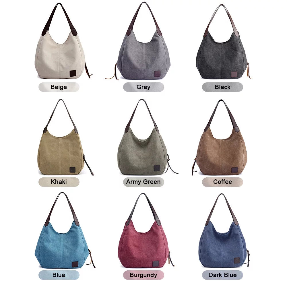 Multi-pockets Hobo Bags Women Handbag Canvas Shoulder Totes MIXFEER Bag Vintage