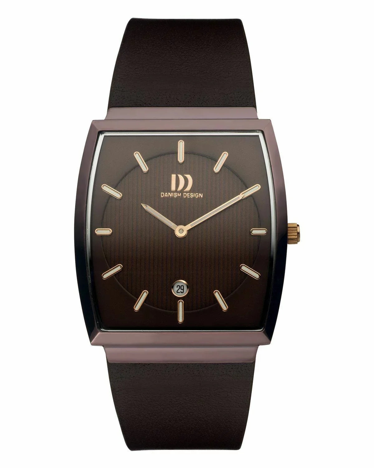 Brown IQ17Q900 Men's Steel Danish Watch Rectangle Dial Stainless Leather Design