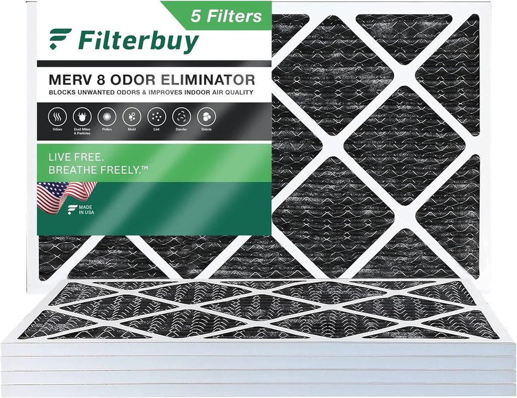 Eliminator 8 Activated (5-Pack) Furnace Carbon 16x30x1 HVAC with MERV Air Filters Filterbuy Odor Pleated AC