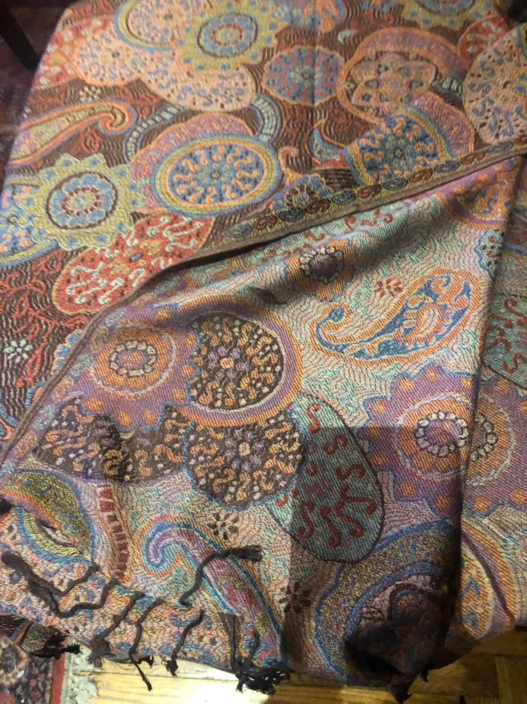 Brown Pashmina Wrap Orange Vintage Brocade Scarf Paisley