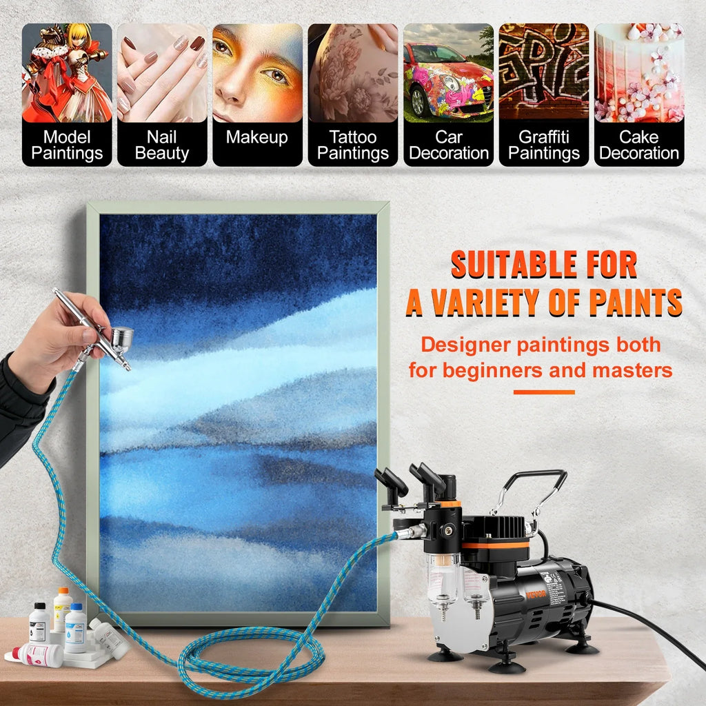 Tatto VEVOR Multi-purpose Professional Set Airbrush Nail Feed Art Airbrushing with Airbrush Airbrushes, with Cookie Dual-action Gravity Compressor, Kit setup Kit,
