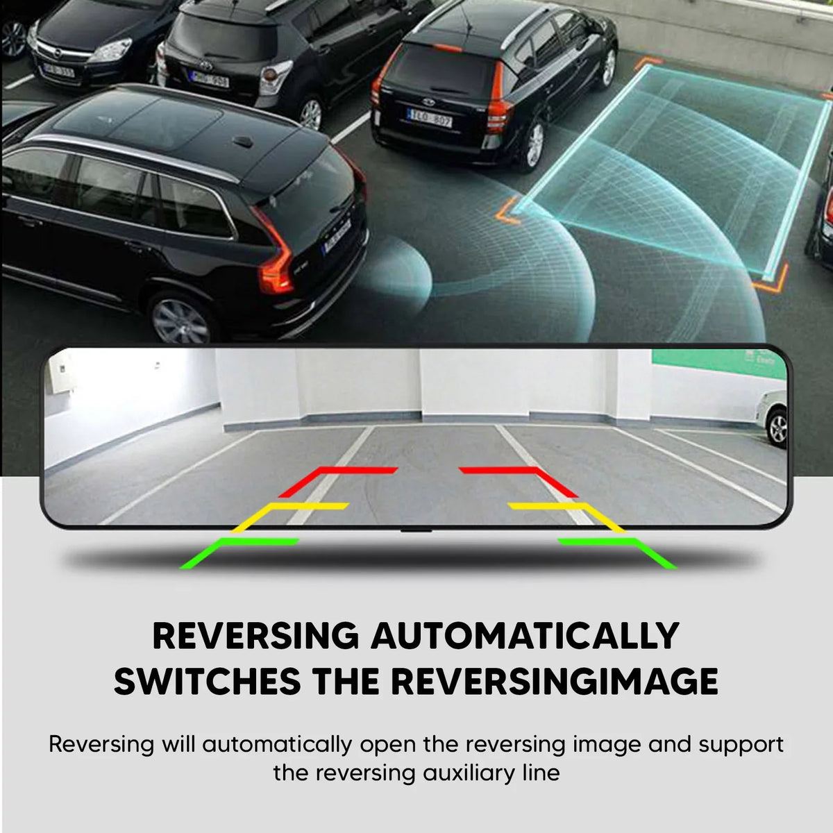 Rear Camera Dual Mirror Cam Backup Assistance 4K Dash Monitoring, 12" Vision, Night Super Car Camera Front Reversing and Parking