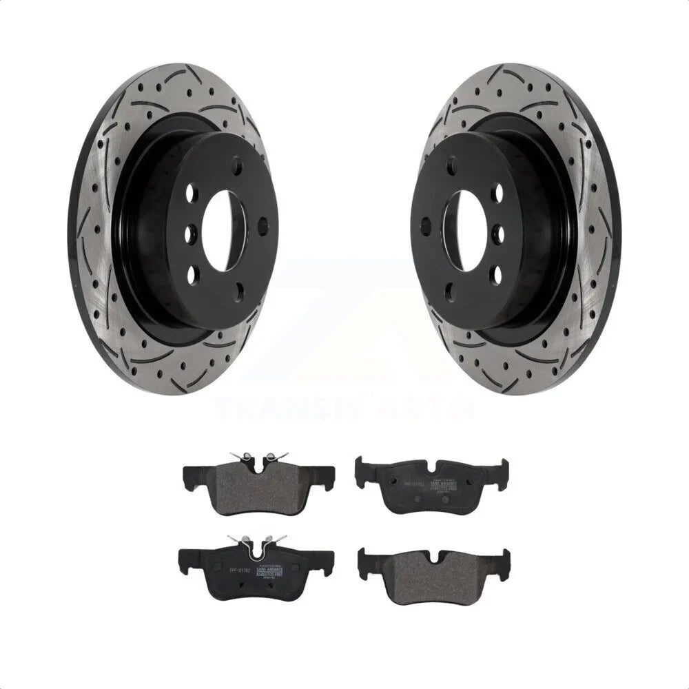 KDF-101034 For Coated Cooper - Kit Drilled Semi-Metallic Rotors Disc i3 Slotted Pads Rear And Transit Auto Mini Brake Countryman BMW Clubman