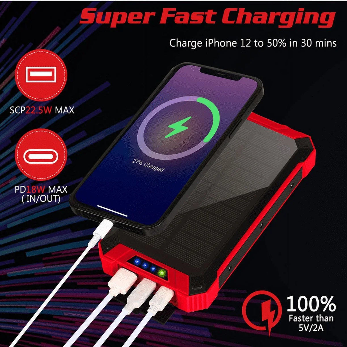 Charger IPX4 with 5V/3A Flashlight Bank 20000mAh Ulefone Qi LED Power For 6 4 Outputs 9 Waterproof Inputs C 3 Armor Battery Cables Port Built-in 15W External Solar Solar USB Wireless Portable