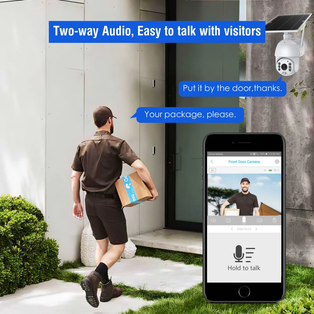 Outdoor Security Audio 15600mAh Solar Camera Camera with Motion Color Night Panel, TOGUARD Vision, Battery Wireless PTZ Surveillance PIR with Wifi Dome Detection, 1080P 2-Way