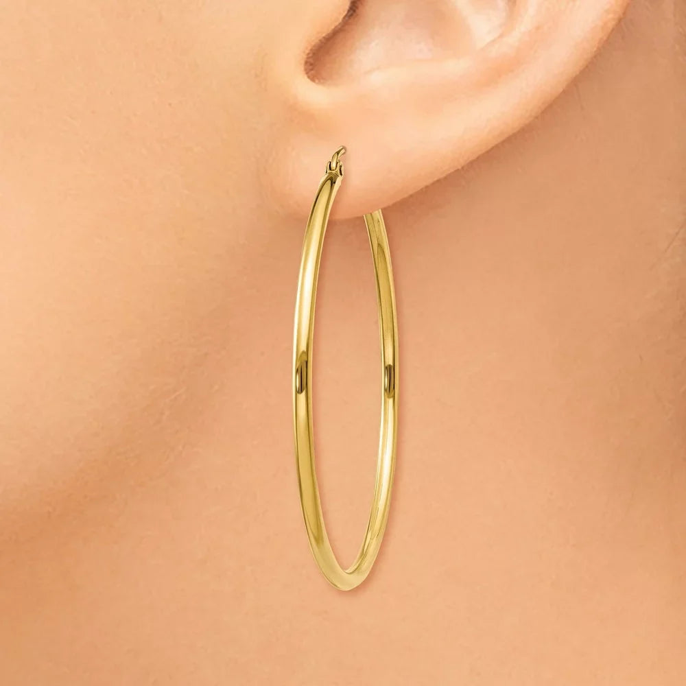 Hoop Teens; and Gold 14kt for Earrings; Real Men Adults 2mm Polished Tube Lightweight Women Yellow for and