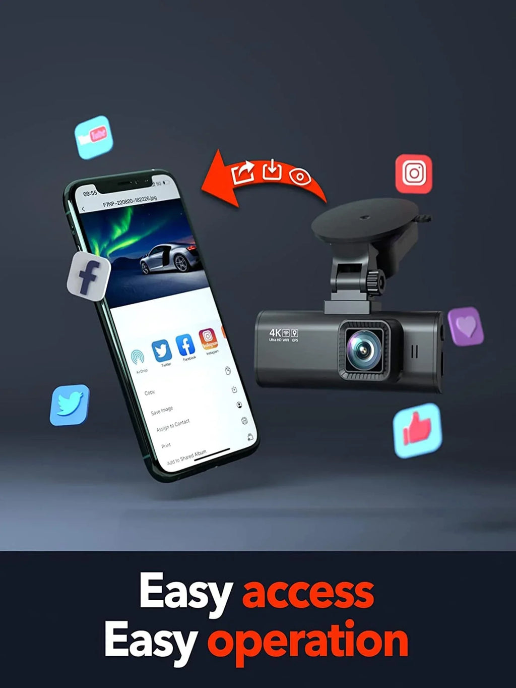 Wi-Fi, Hardwire GPS and Cam Kit Camera, Front Type-C Dash with 4K