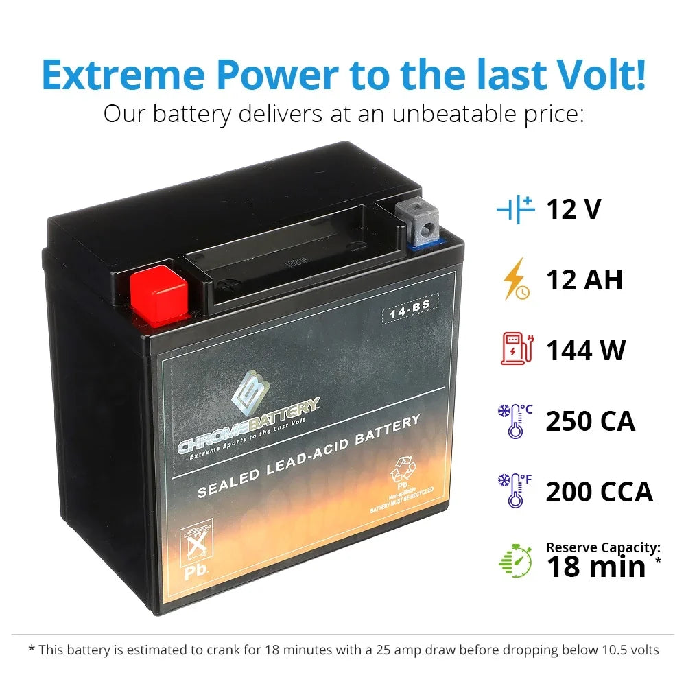 12 Tourer) - Battery Shadow C. Cca) Vt1100c, A. 200 Honda Motorcycle T Years (2001 Battery 1100cc, Volts,12 E. Aero, Ytx14-bs (spirit, 2007) for Ah, (14-bs Chrome C3,