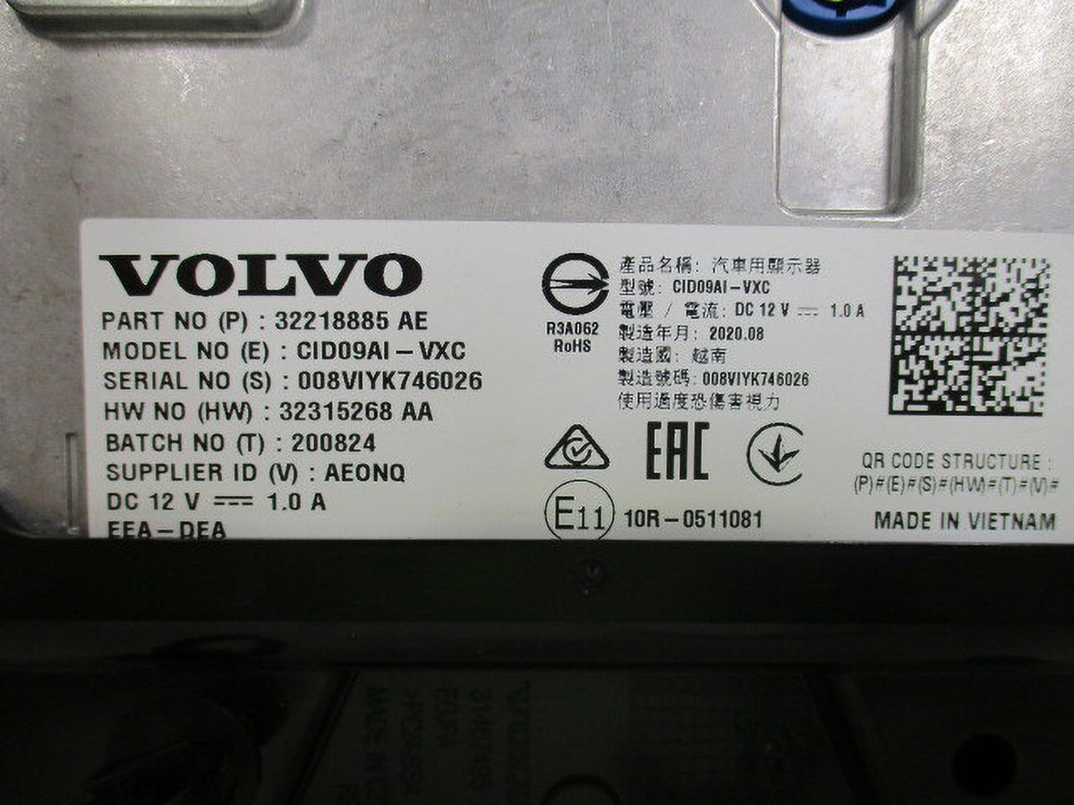 OEM Pre-Owned 2021 9" (Good) Audio XC60 Dash Temperature LKQ S60 Media Touch Screen Volvo